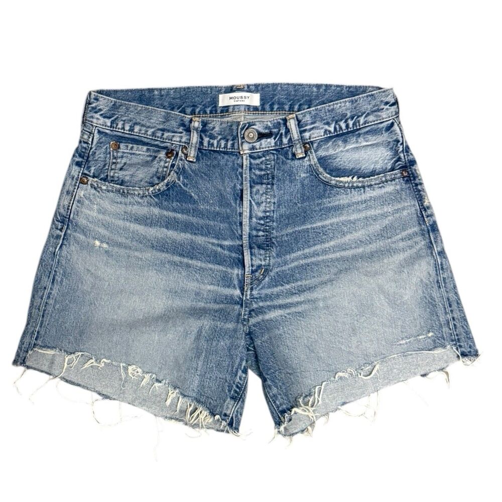Moussy Light Blue Distressed High-Rise Jean Shorts - Picture 2 of 9